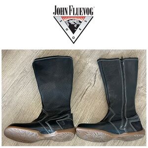 John Fluevog Peacemaker Square toe mid-calf Boots in Black Leather